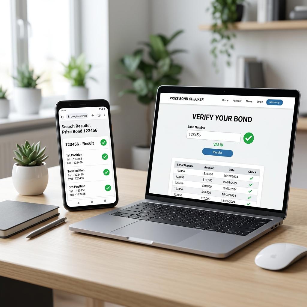 Prize bond check online tool showing instant results checker for all denominations 2026